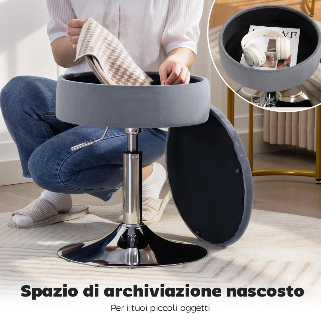 Sgabello da Bar Regolabile con Seduta Girevole Imbottita ¨C zephmum ¨C Grigio