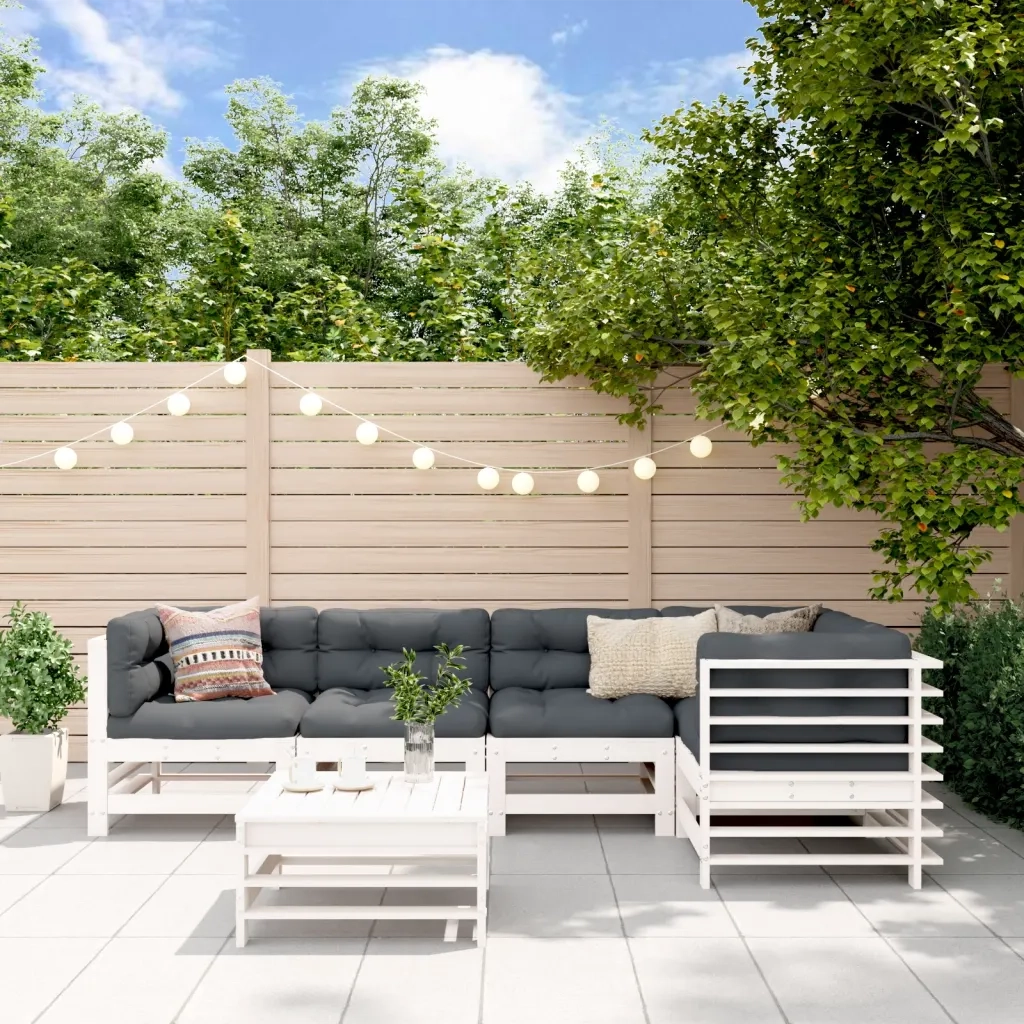 Set Salotto da Giardino 6 pz | Set di Mobili da Esterno Bianco in Legno Massello di Pino