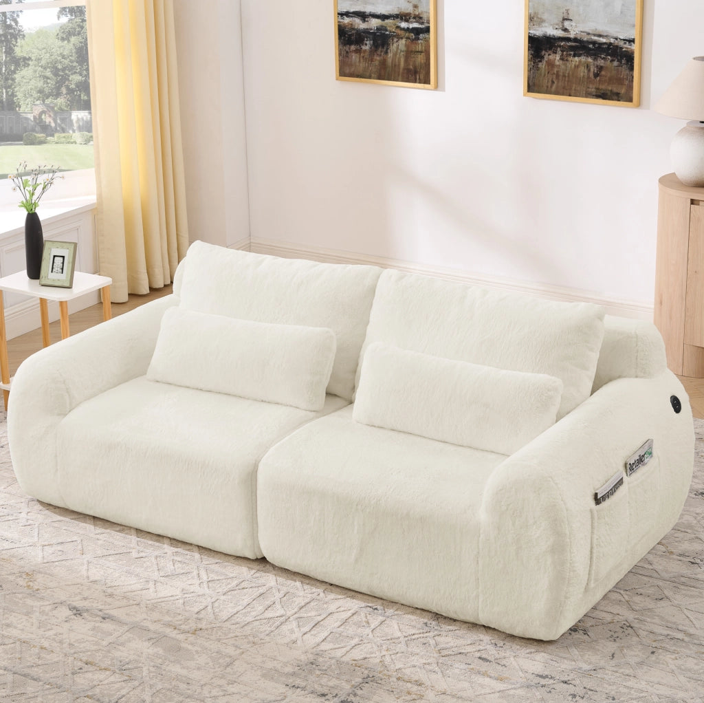 Divano a 2 posti con ricarica USB e tasca laterale in foam beige