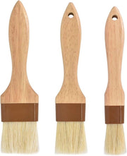 Set di 3 Spazzole in Legno per Barbecue, Cottura e Grigliata - Setole Naturali, Manico in Legno Lungo, Ideale per la Cucina e la Birra