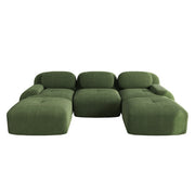 Divano angolare modulare senza montaggio; seduta in schiuma 32D; braccioli arrotondati; velluto a coste; verde