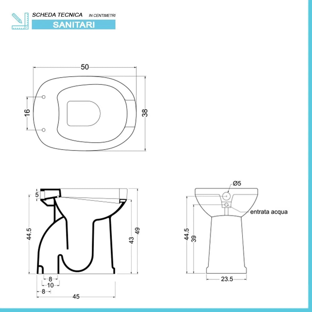 Vaso bidet combinato per anziani  H 49 apertura frontale e scarico a terra