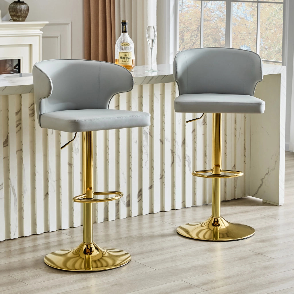 Sgabello da bar girevole con altezza regolabile e poggiapiedi, in PU grigio chiaro 70,5 × 56,0 × 55,5 cm