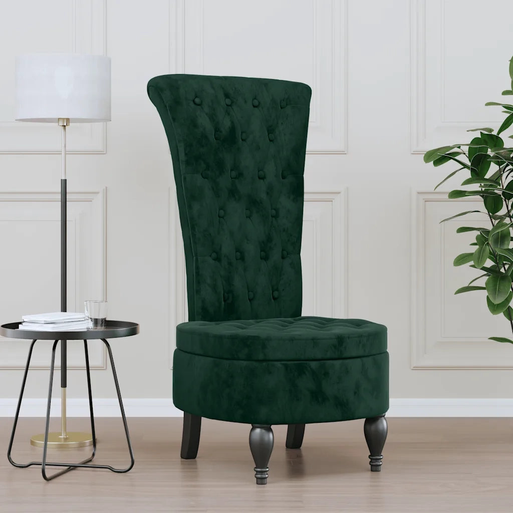 Sedia Schienale Alto Design con Bottoni in Velluto Verde Scuro 352466