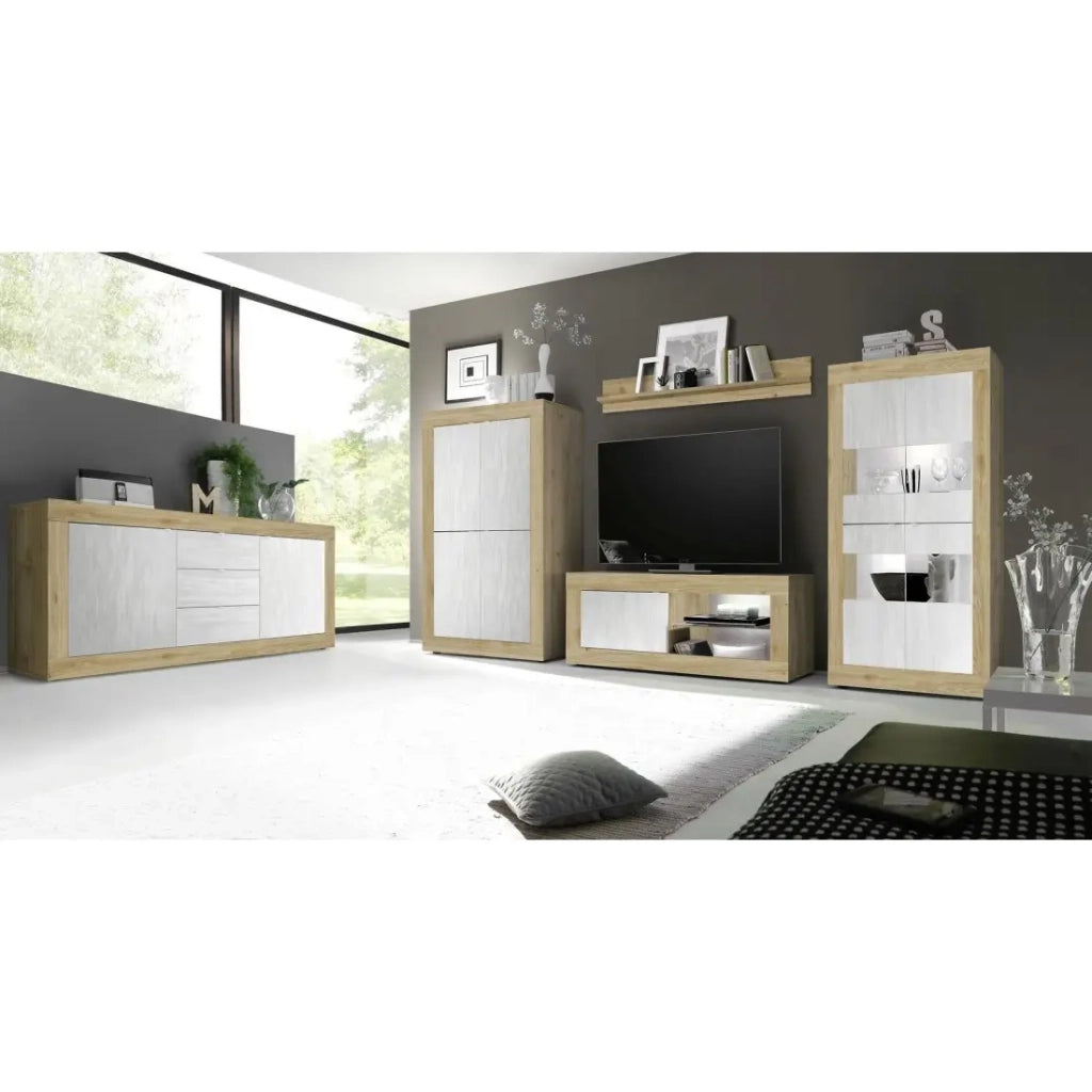Mobile porta TV 1 anta senza illuminazione ACCESS. Colori bianco e rovere chiaro.