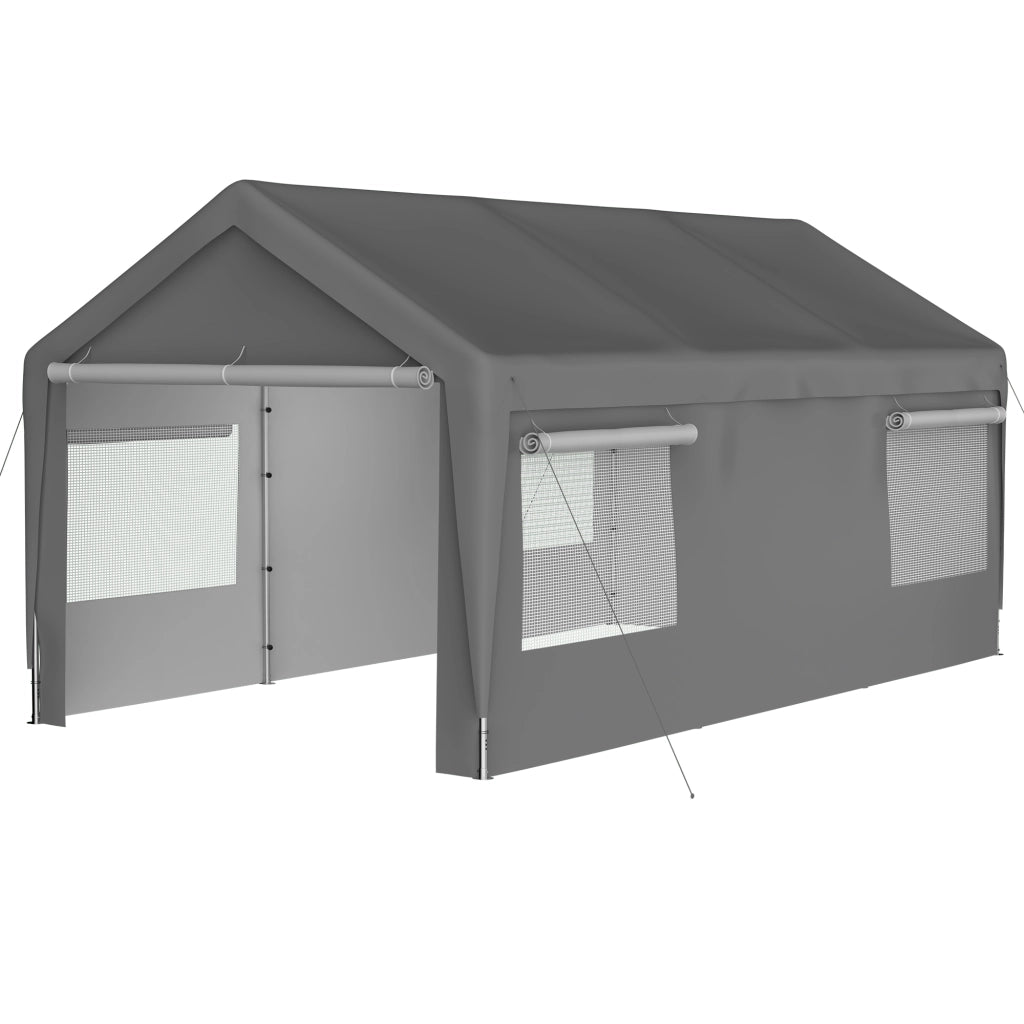 Carport Tenda 3x6 m Grigio con Pareti Removibili, Finestre Avvolgibili e Telaio Metallico