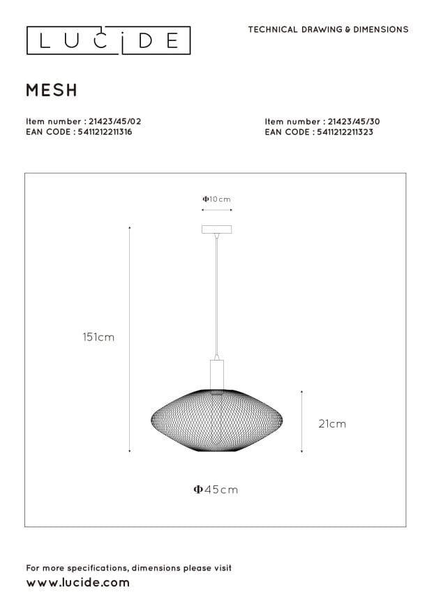 Lampada a sospensione Lucide Mesh Ø45 nero/ottone E27