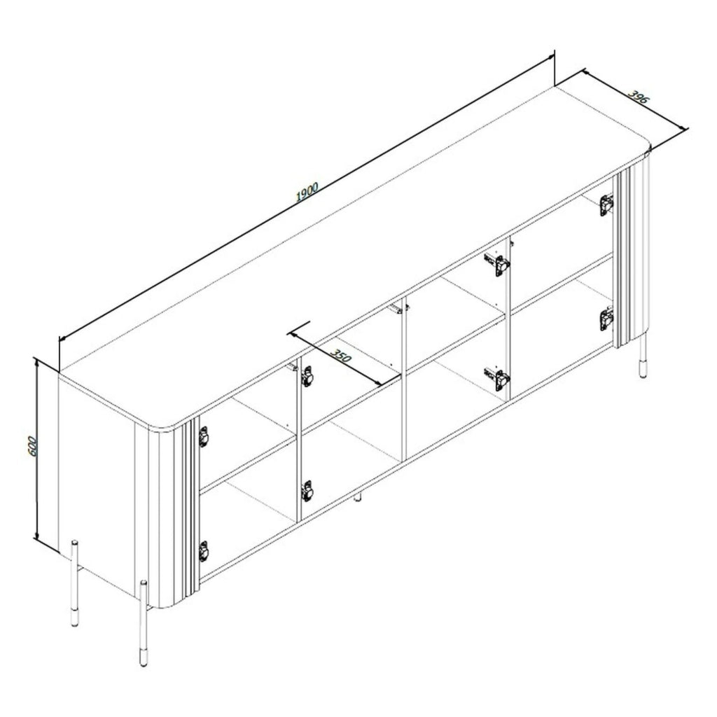 Madia Laion, Credenza 4 Ripiani, 190x40x80h cm Marrone Noce