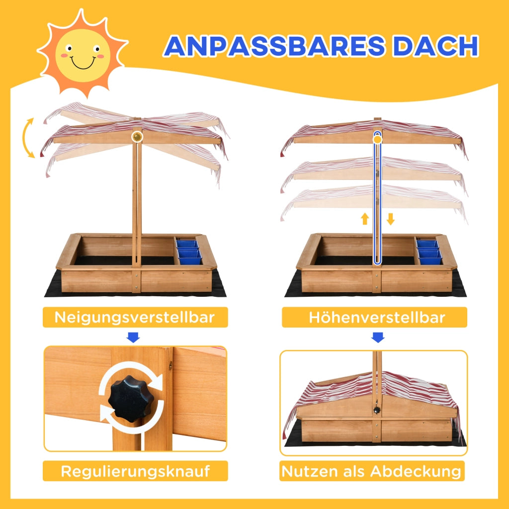 Sandbox per bambini con copertura regolabile in altezza ¨C zephmum ¨C 107.5x107.5 cm in legno