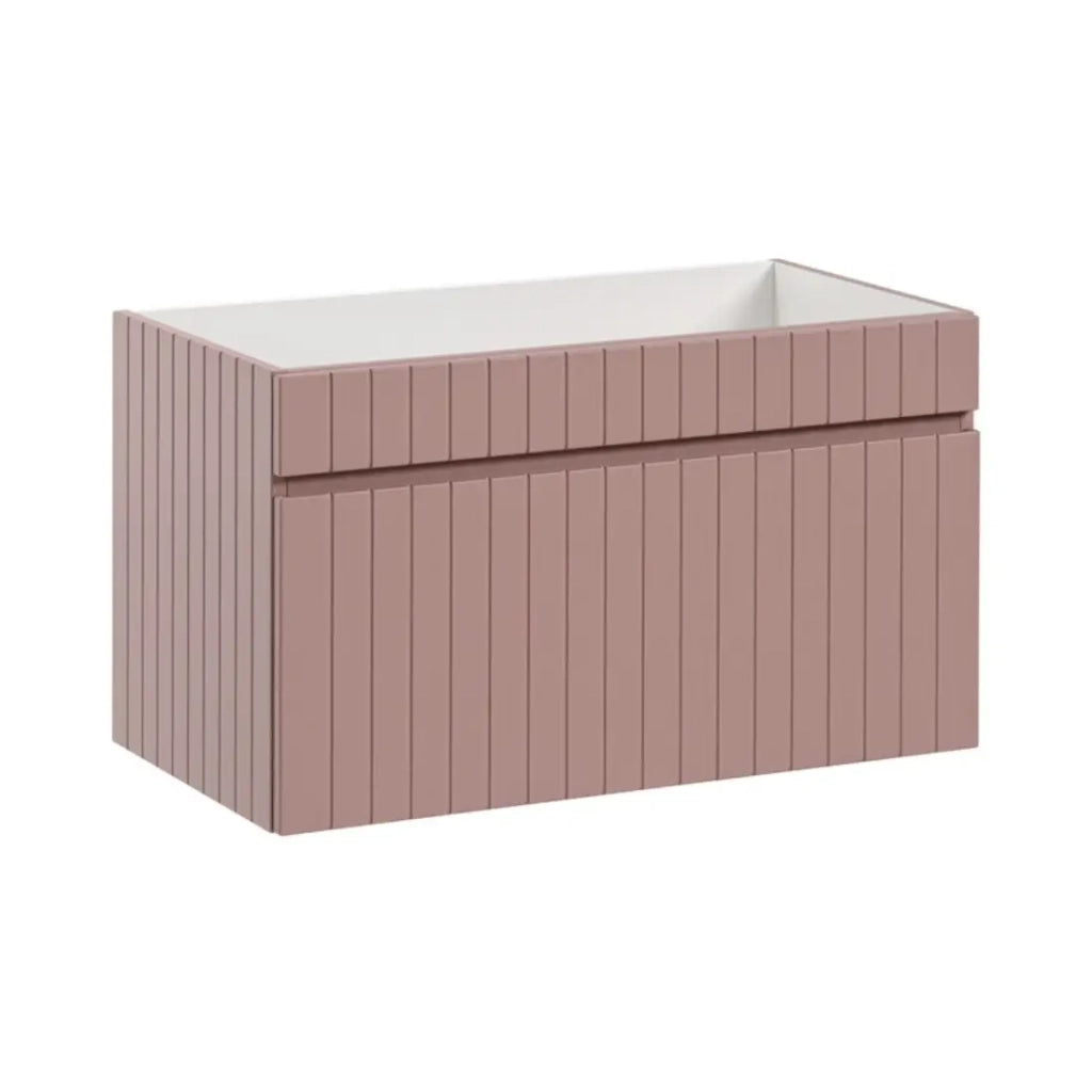 Set da bagno ICON: mobile sottolavabo 180cm rosa cipria con nicchie visibili bianche