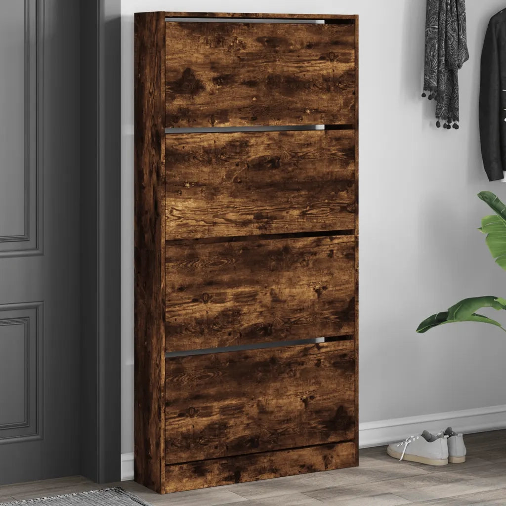 Scarpiera | Mobile per scarpe con 4 Cassetti Ribaltabili Rovere Fumo 80x21x163,5 cm
