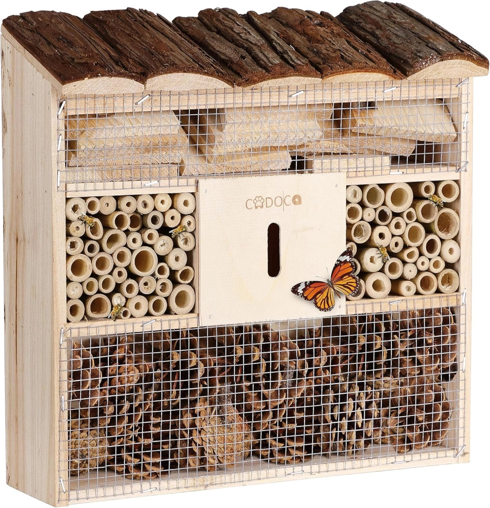 Cadoca Cassetta per insetti in legno 31x31 nidificazione hotel insetti refugio api coccinelle api vespe griglia metalica