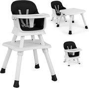 Seggiolone Pappa per Bambini 6 in 1, Seggiolone per Neonati Convertibile, Tavolo per Costruzioni per Bambini, con Imbracatura a 5 Punti, per Bambini da 6 Mesi fino 3 Anni (Nero+Bianco)