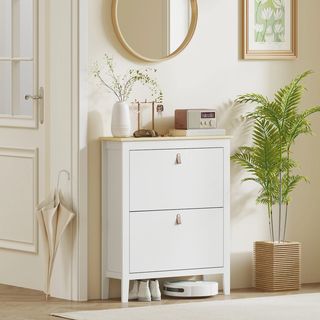 Scarpiera con 2 cassetti e ripiani regolabili ¨C Zephmum ¨C Bianco 60x30x90 cm