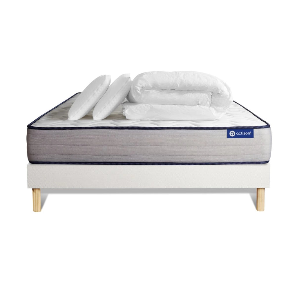 Pacchetto letto completo - Materasso 140x200cm + Box spring con doghe (kit) + 2 cuscini + Piumino - Actilatex Form