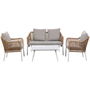 Tavolo, divano e 2 poltrone beige, 110x65x45, 72x79x76, 146x79x76