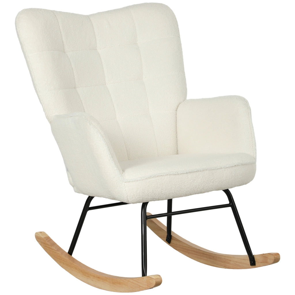 Poltrona Dondolo in Tessuto con Braccioli e Gambe in Legno ¨C zephmum ¨C Bianco