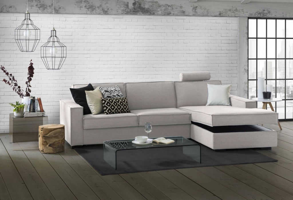 Assobasso, Divano Fisso con Penisola Sfoderabile Made in Italy, 260x95 cm Grigio