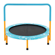 Trampolino per bambini con copertura di sicurezza e maniglia, Tappeto elastico pieghevole 92x92x80,5cm Azzurro-Trampolini