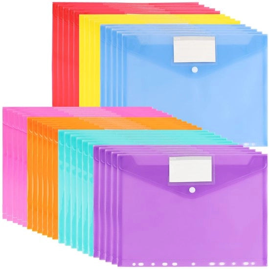 Documenti A4, 40 pezzi, cartellino documenti 7 colori con bordo 11-galetti e spazio per etichette, fodero trasparente A4 per l'organizzazione dei documenti