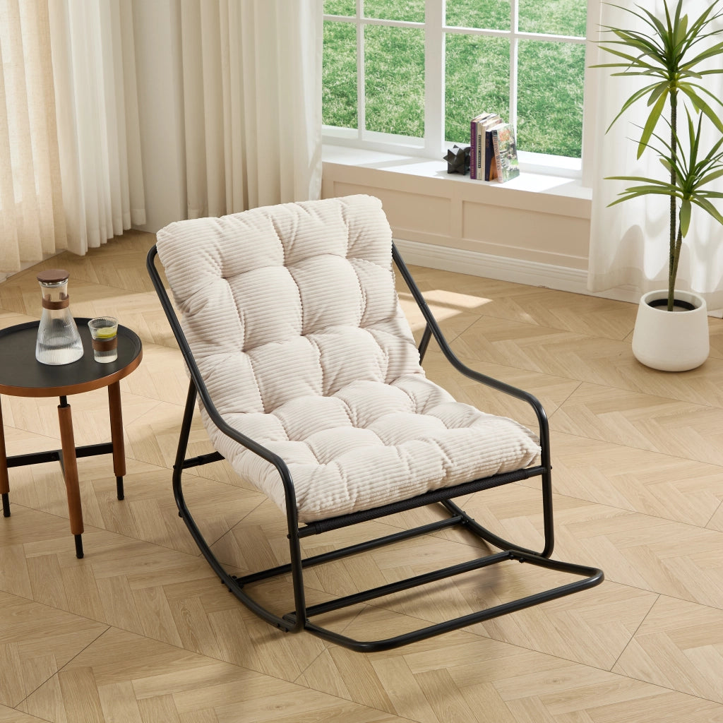 Sedia a Dondolo da Esterno Poltrona Basculante Regolabile con Cuscino Spesso senza Braccioli in Acciaio Bianca 75 x 116 x 82 cm