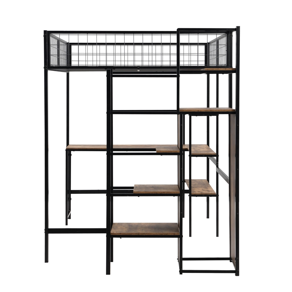 Letto a castello nero marrone con scrivania e armadio in metallo e MDF 140x200 cm