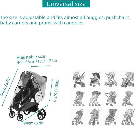 Copertura per passeggino universale con finestra di contatto e chiusura impermeabile - Buona circolazione d'aria - Materiale EVA trasparente