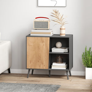 Credenza Moderna Mobile Basso 80x39x76 cm con Armadietto e Vani a Giorno in Legno Grigio Scuro