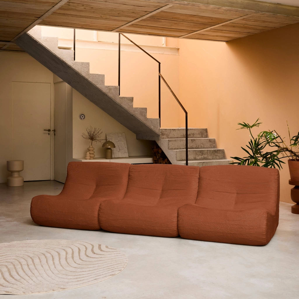 Divano modulare velluto, 3 posti, terracotta