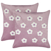 Set di 2 cuscini in velluto lilla ricamati con motivo a fiorellini 45 x 45 cm morbida imbottitura