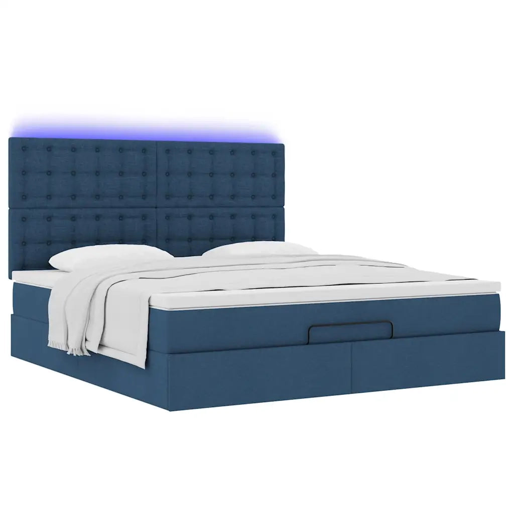 Struttura Letto Pouf con Materasso Blu 180x200cm in Tessuto 3314196