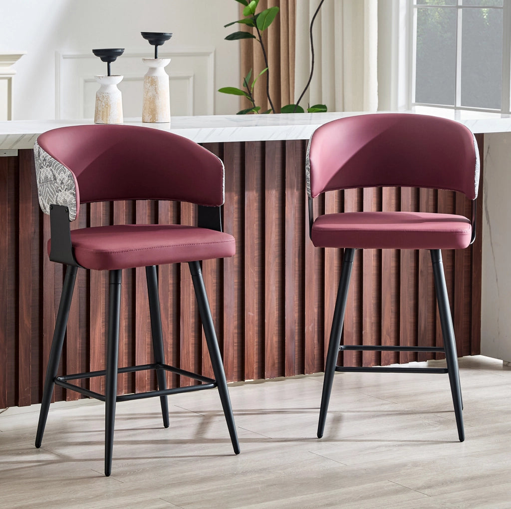 Sedia da sala da pranzo 46x47x94,5 cm in PU rosso, con braccioli e schienale