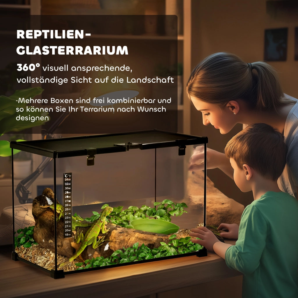 Terrario in Vetro per Rettili ¨C Xylo ¨C 50x30x35cm Nero con Termometro