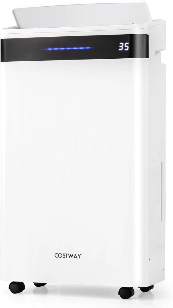 28,5L Deumidificatore per Casa, Deumidificatore Silenzioso 35㎡ con 4 Modalità Indicatore a 3 Colori Timer 24H e Ruote, Scarico Automatico o Manuale