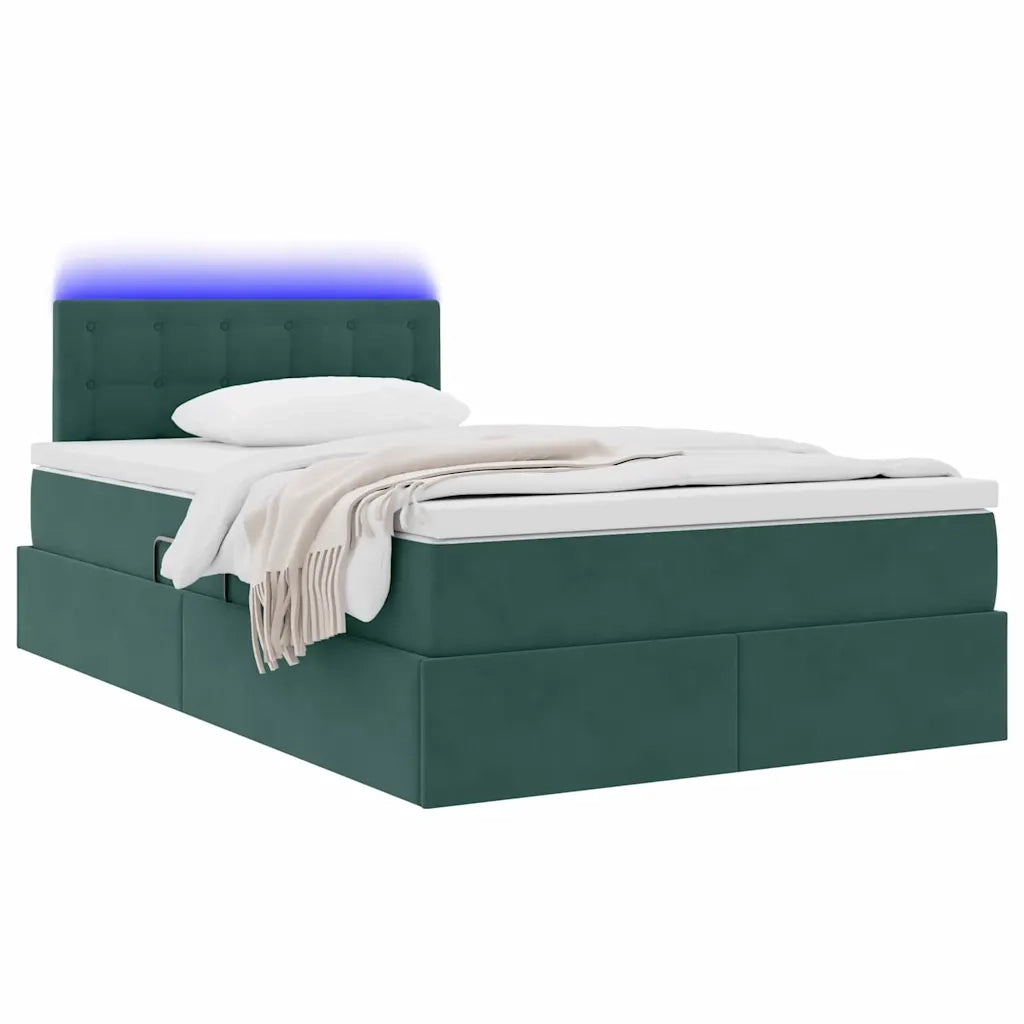 Letto con contenitore e LED Verde Scuro 120 x 200 cm Velluto 3371508