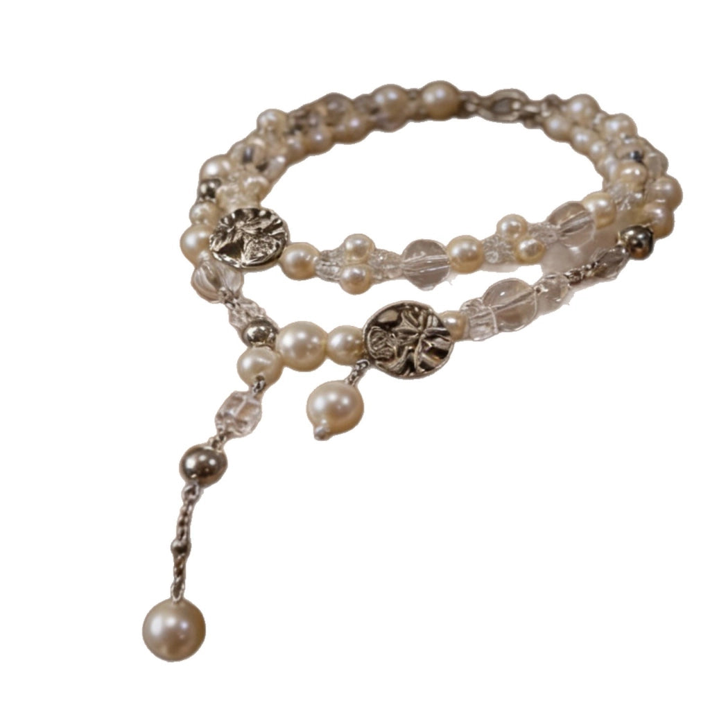 Collana da clavicola a strati in stile vintage con perline di cristallo rosa.