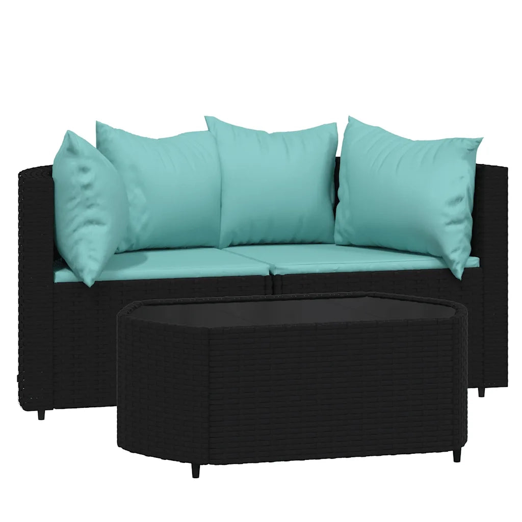 Set Divani da Giardino 3 pz con Cuscini Nero in Polyrattancod mxl 130079