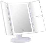 Specchio di Trucco con Luce Triple LED con Amplificazione 1X/2X/3X Specchio da Toilette 180° Rotativo Interruttore a Tasto Doppia Alimentazione Bianco - GF1001W