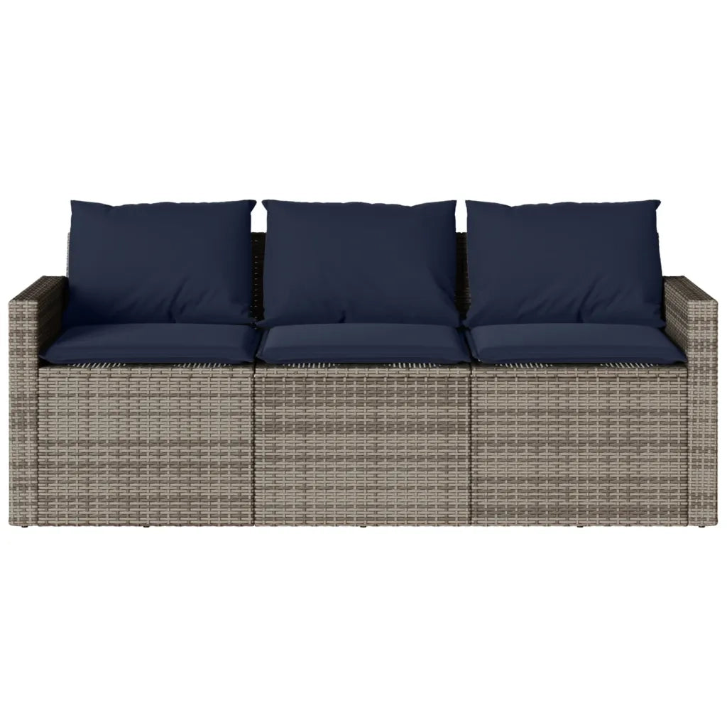 Divano da Giardino con Cuscini 3 Posti Grigio in Polyrattan 366347
