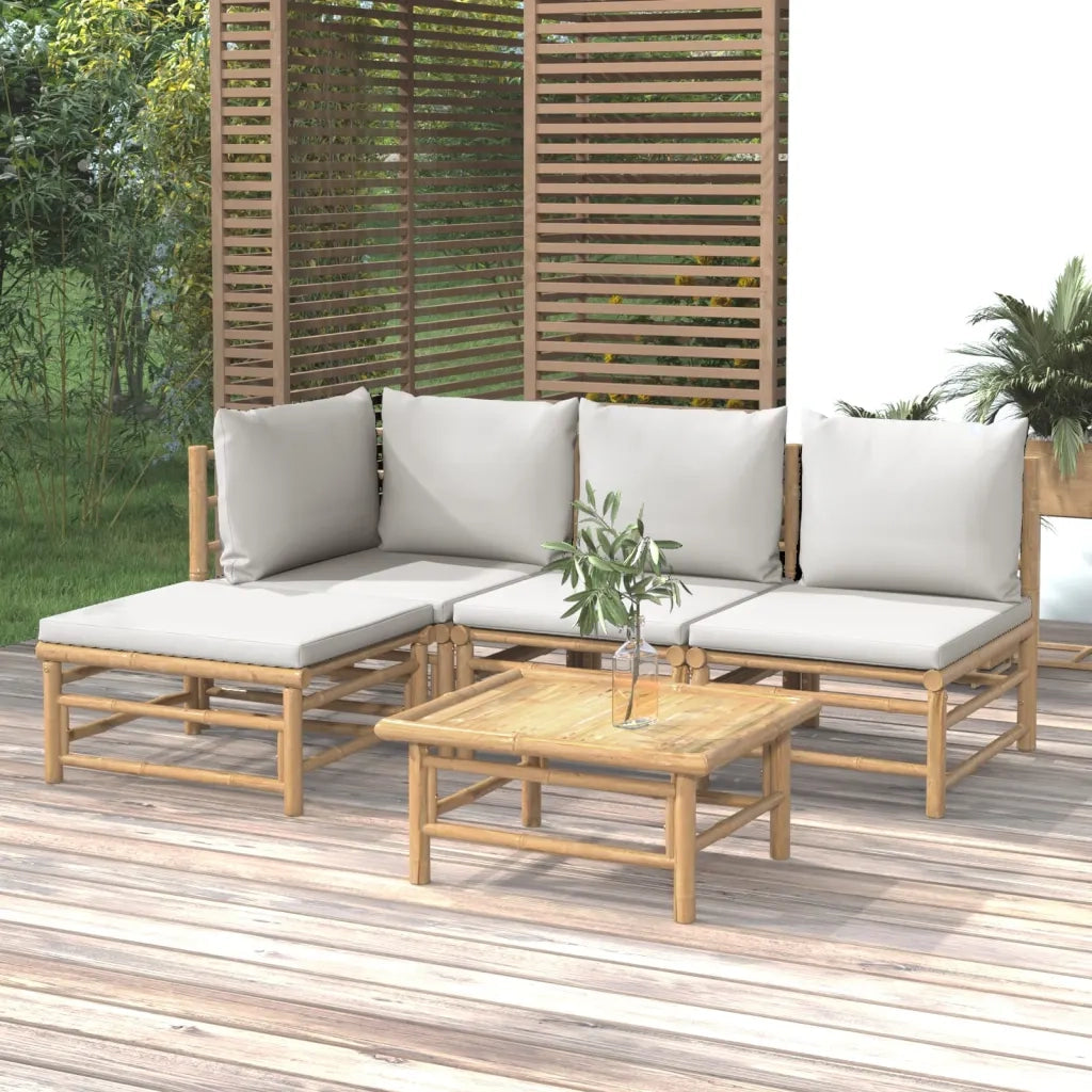 Set Salotto da Giardino 5pz con Cuscini Grigio Chiaro Bambù 3155081
