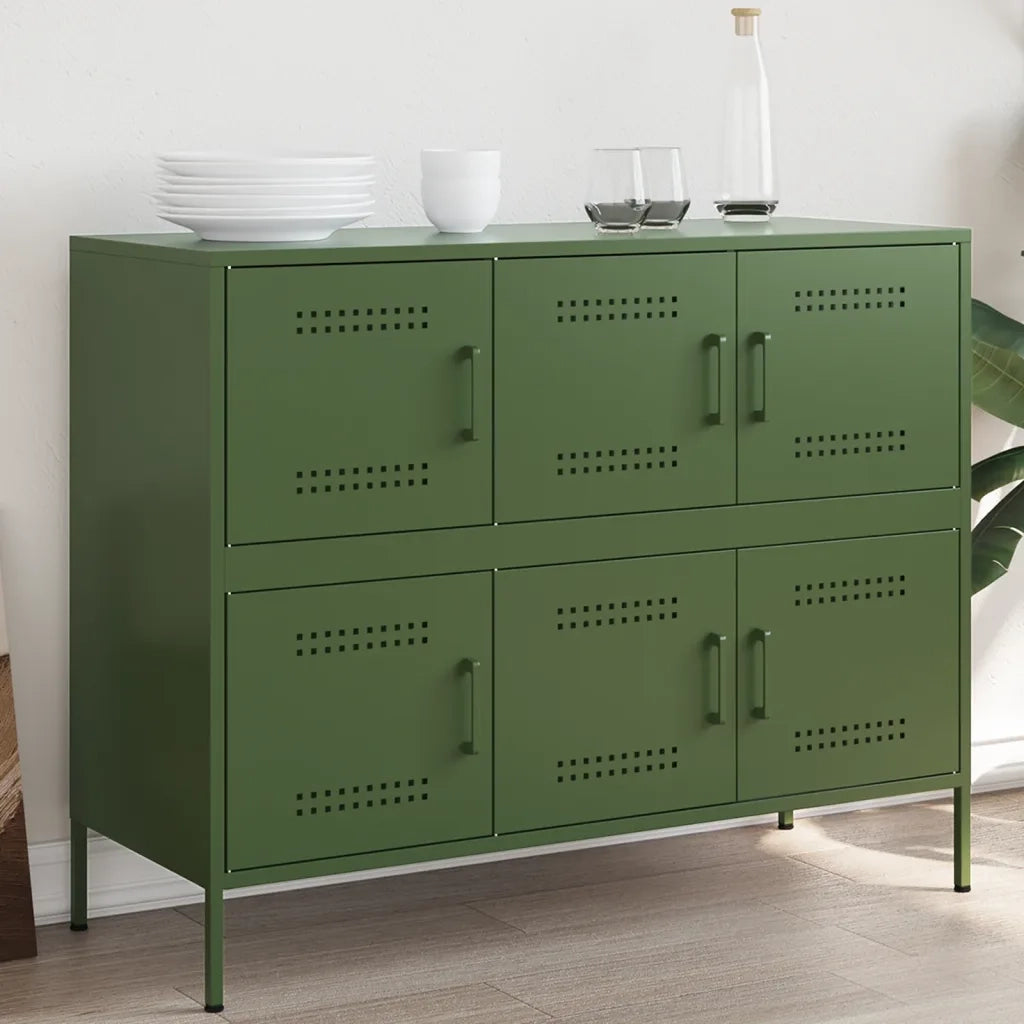 Credenza | Madia | Buffet da pranzo | Armadio da pranzo Verde Oliva 100,5x39x79 cm in Acciaio