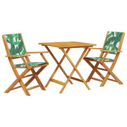 Set da Bistrot 3 pz | Set Salotto da Giardino Motivo Foglie in Tessuto e Legno Massello