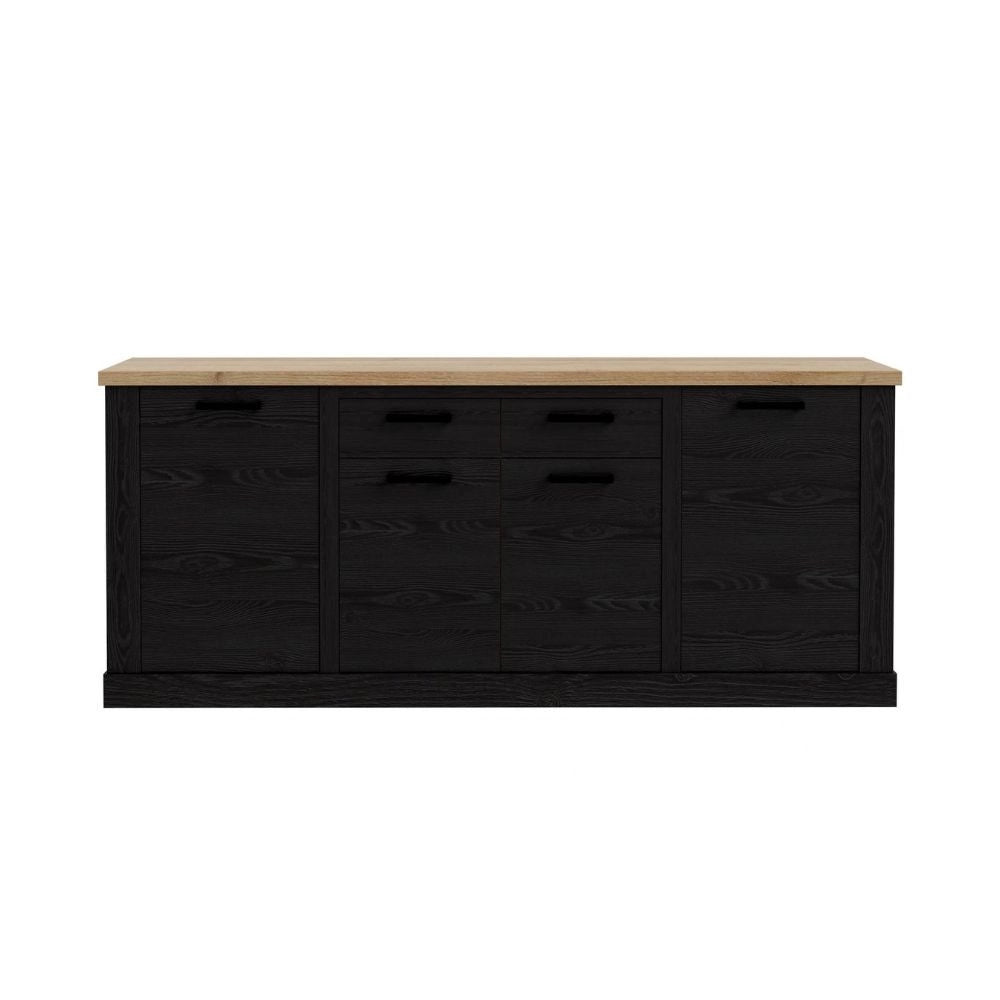 Madia Flux 4 ante e 2 cassetti 213 cm nero cabezone con top rovere riviera