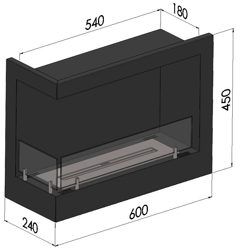 Camino a Bioetanolo da Incasso 60x45 cm Corner 600 Left Sinistro Nero