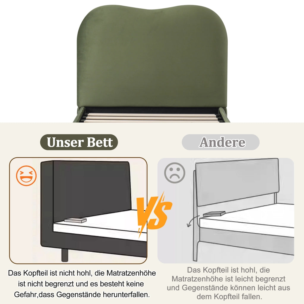 LETTO Singolo 90x200 cm in Velluto Verde con contenitore idraulico