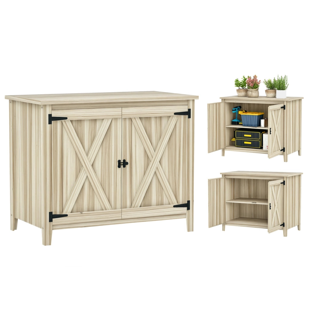 Armadio da giardino in legno con ripiani e doppia porta ¨C zephmum ¨C naturale 110x60x88.5 cm