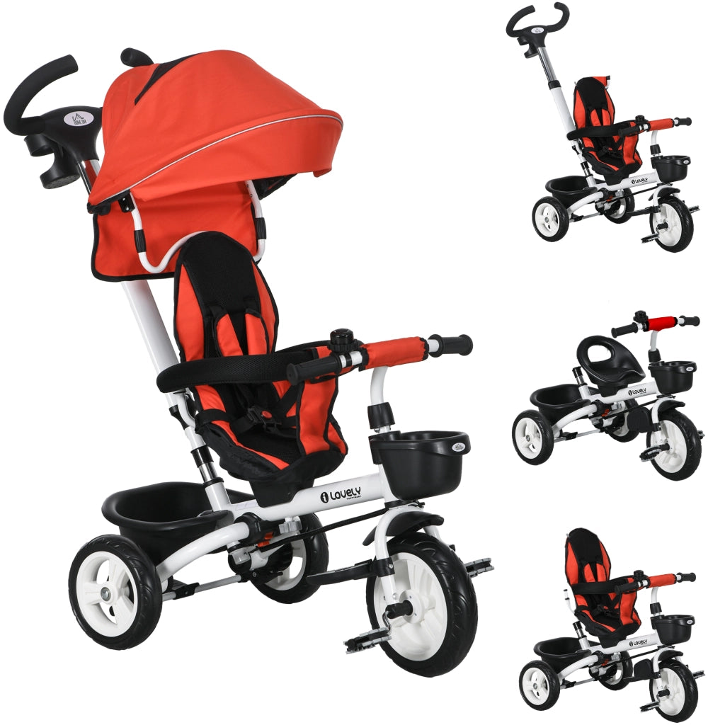 Triciclo Bambini 6 in 1 con Maniglia, Cestino, Cintura ¨C zephmum ¨C Rosso