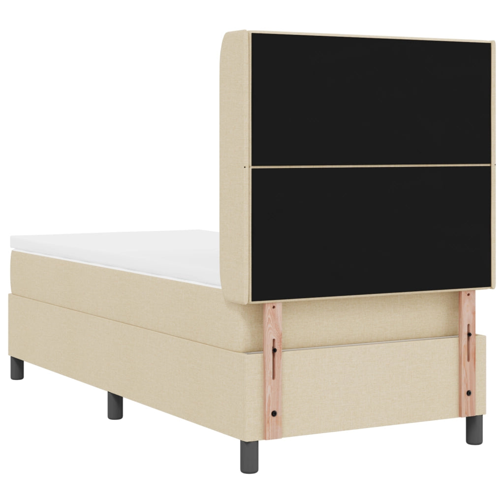 Letto Box Spring con Materasso e LED Crema 90x200 cm in Tessuto