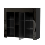 Buffet Nero Moderno con Frontale Laccato a Specchio, Ripiani in Vetro e Porta, 95x35x83 cm