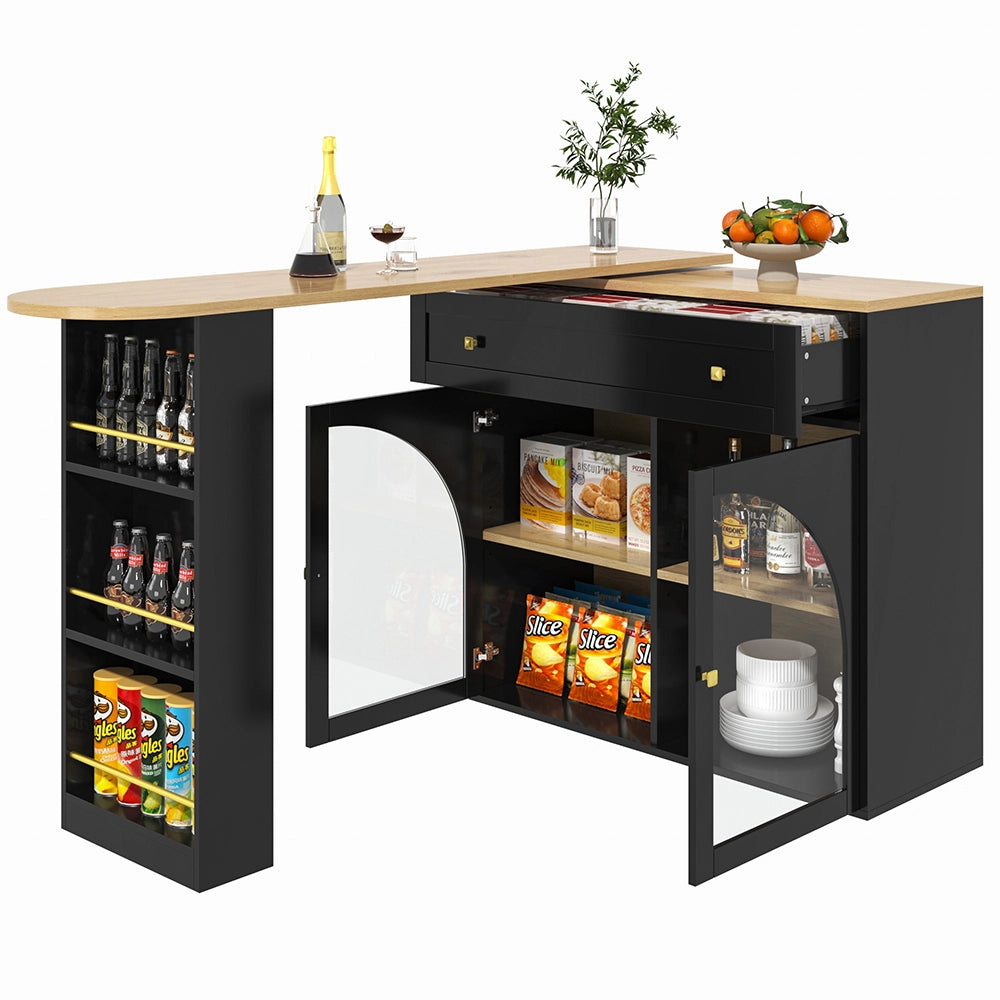 Tavolo Bar Estendibile - Xylo - 138-204??39??104 cm - Nero con Ripiani